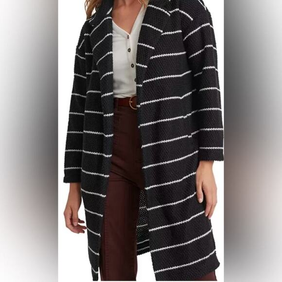 Marine Layer Open Front Cardigan Black White Stripe NWT XS - Picture 2 of 9